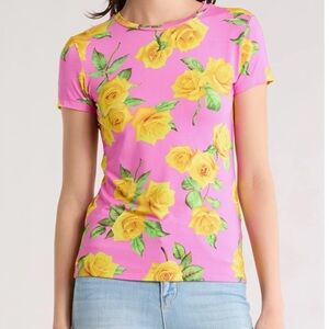 L'Agence Size XS (0) Short sleeve top Floral Pink and Yellow Shirt